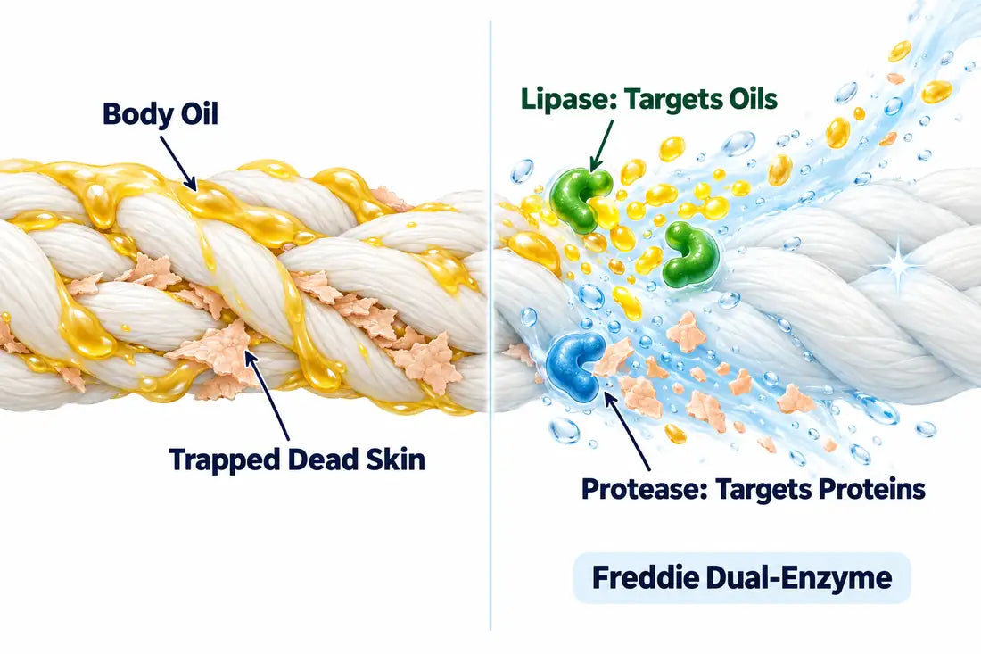 Freddie dual-enzyme formula: lipase targets oils, protease targets proteins